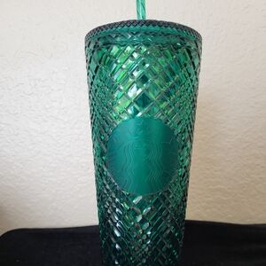Starbucks  Holiday Emerald Green Jeweled  Tumbler with Straw